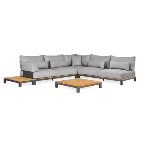 Loungeset Evora 6-pers MRG New natural teak Soft Grey Mixed wave