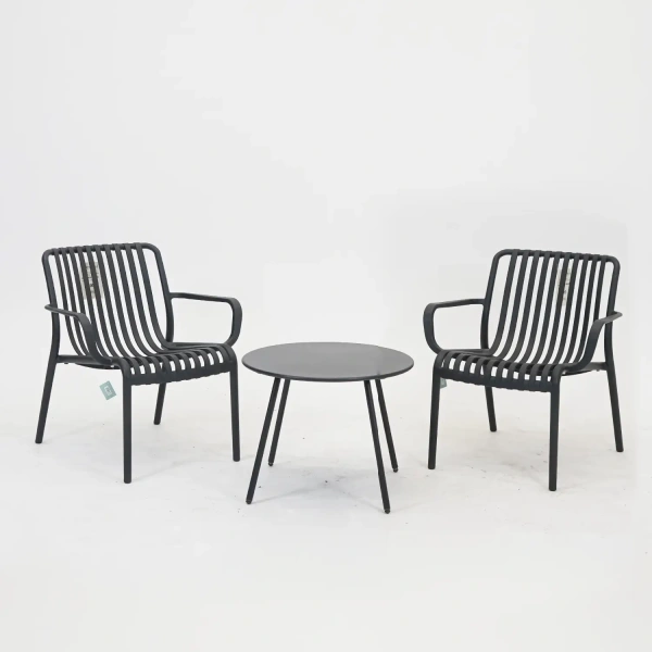 Loungeset Porto 2x Vita Porto Loungestoel met Santo Bijzettafel Zwart Balkon Set Vita