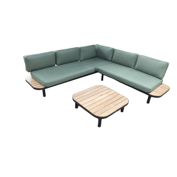 Moa cornerset zwart/acacia incl. royal stone green kussens - Eurofleur aanbieding