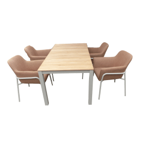 Set van Arashi tafel 169x90 cm salix/teak en 4 Take stoelen salix/terracotta - Yoi