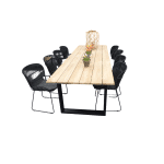 Set van Kaihou tafel 300x100x76 cm zwart/teak en 8 Faye stoelen lava incl. kussen - Yoi