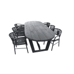 Set van Lauren tafel 270x110x76 cm charcoal en 6 Kevin stoelen lava - Yoi
