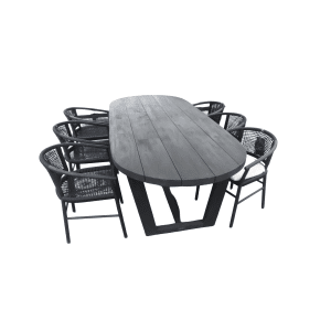Set van Lauren tafel 270x110x76 cm charcoal en 6 Kevin stoelen lava - Yoi