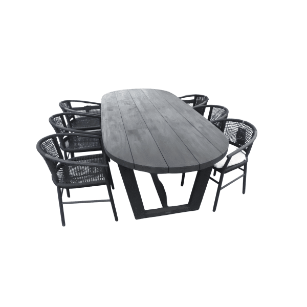 Set van Lauren tafel 270x110x76 cm charcoal en 6 Kevin stoelen lava - Yoi