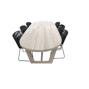 Set van Lauren tafel 270x110x76 cm teak aged en 6 Faye stoel lava incl. kussen - Yoi
