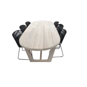 Set van Lauren tafel 270x110x76 cm teak aged en 6 Faye stoel lava incl. kussen - Yoi