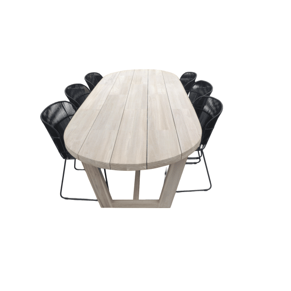 Set van Lauren tafel 270x110x76 cm teak aged en 6 Faye stoel lava incl. kussen - Yoi