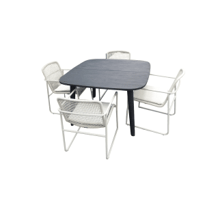 Set van Lennon tafel 120x120x76 cm charcoal en 4 Mira stoelen wit/taupe incl. kussen - Yoi