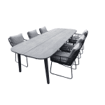 Set van Lennon tafel 280x110x76 cm charcoal en 6 Ran stoelen panther incl. kussens - Yoi