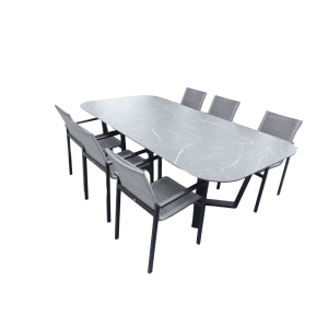 Set van Teeburu tafel 240x120x76 cm oval slate en 6 Ishi stoelen zwart/grijs - Yoi
