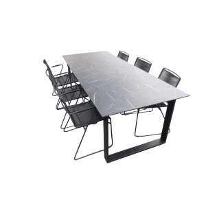 Set van Teeburu tafel 240x120x76 cm slate en 6 Jason stoelen lava - Yoi