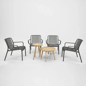 Tuinset Porto Loungestoel Grijs met Melfort Bijzettafels Bistroset