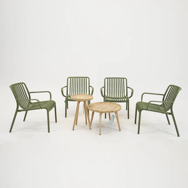 Tuinset Porto Loungestoel Groen met Melfort Bijzettafels Bistroset