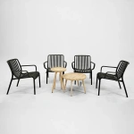 Tuinset Porto Loungestoel Zwart Met Melfort Bijzettafels Bistroset