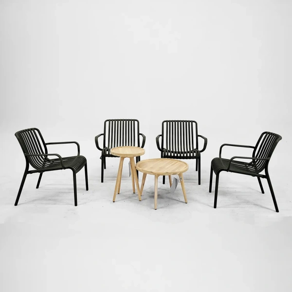 Tuinset Porto Loungestoel Zwart Met Melfort Bijzettafels Bistroset