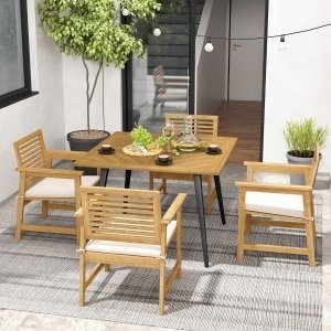 Acaciahouten Tuintafel voor 4 Personen 107 x 107 cm Vierkante Eettafel voor Buiten met 5 cm Parasolgat voor Terras