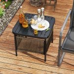 Bijzettafel Outdoor Weerbestendig Rattan Tuin Tafel met Parasolgat Kleine Balkon tafel Koffietafel voor Tuin 56 x 56 x 49 cm