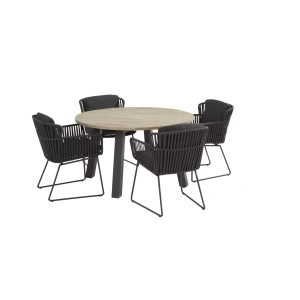 Tuinset Vitali antraciet met Derby teak tafel rond 130cm van 4 Seasons Outdoor