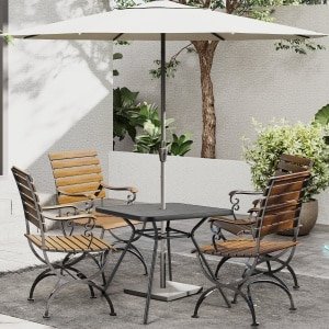 Vierkante Balkontafel Eettafel voor Buiten met SPC Blad Parasolgat en Stevig Metalen Frame