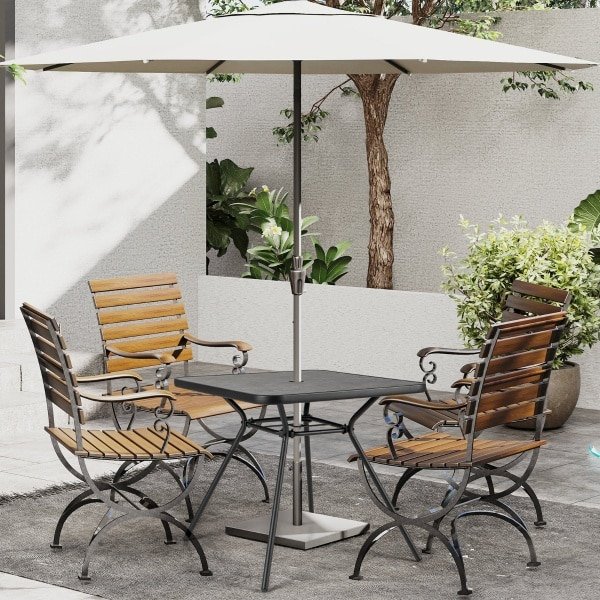 Vierkante Balkontafel Eettafel voor Buiten met SPC Blad Parasolgat en Stevig Metalen Frame