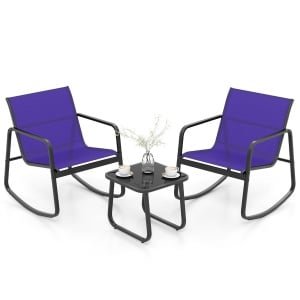 3-delige Tuinset met 2 Stoelen & Tafel Balkonset met Zachte Schommelbeweging Blauw