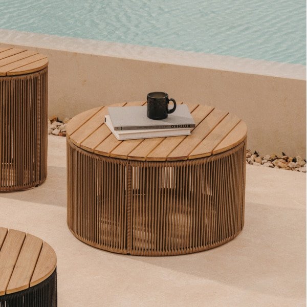 Kave Home Outdoor Salontafel 'Dandara' Acaciahout en touw, 60cm, kleur Beige