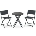 3-delige Opvouwbare Bistroset Tuinset met Ademende Stoffen Zitting en Gehard Glazen Tafelblad Tuinmeubelset