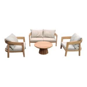 Livingfurn Loungeset Bilbao Teakhout, Met bank, 2 stoelen en tafeltje - Naturel