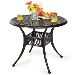 Tuin Tafel met Parasol Gat Ø 90 cm Ronde Balkon Tafel van Aluminiumgietwerk Weerbestendige Terras Tafel voor Tuin 90 x 90 x 72 cm