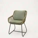 Dining Tuinstoel Portofino Olijf Groen met Groene Kussens Touw Stoel Buiten Tuin