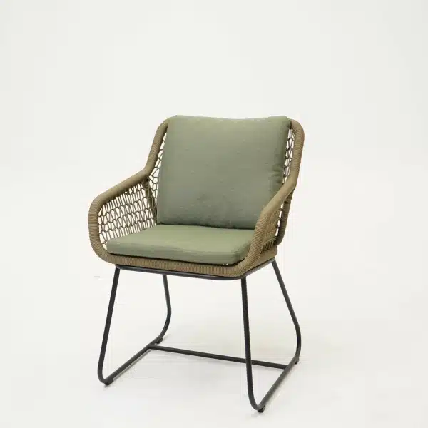 Dining Tuinstoel Portofino Olijf Groen met Groene Kussens Touw Stoel Buiten Tuin