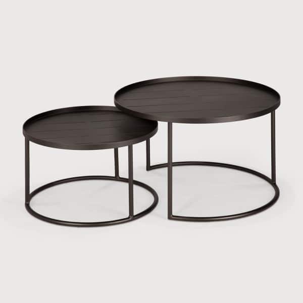 Ethnicraft Ronde Outdoor Bijzettafel Tray Aluminium, Set van 2 stuks - Dark Bronze