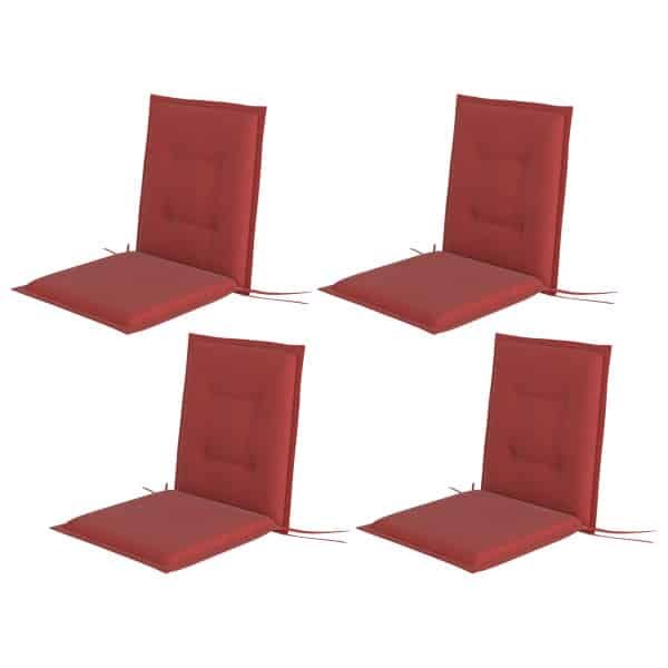 Outsunny 4-delige Set Stoelkussens 108 x 50 x 5 cm met Bevestigingsbanden, voor Binnen en Buiten Wijnrood