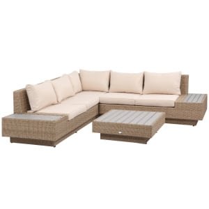 Outsunny 4-delige loungeset, poly-rotan tuinmeubelen, weerbestendig, comfortabel, inclusief aflegvlakken, modern design, grijs | Aosom.nl