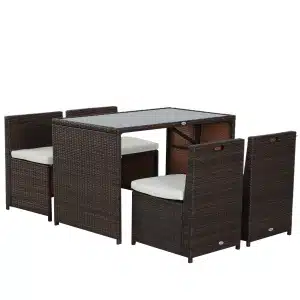 Outsunny 5-delige poly-rotan tuinset, weerbestendig, luxe lounge, comfortabele kussens, eenvoudig te onderhouden, zwart | Aosom.nl