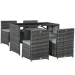 Outsunny 5-delige poly-rotan tuinset, weerbestendig, modern design, comfortabele zitgroep, eenvoudig te onderhouden, grijs | Aosom.nl