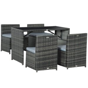 Outsunny 5-delige poly-rotan tuinset, weerbestendig, modern design, comfortabele zitgroep, eenvoudig te onderhouden, grijs | Aosom.nl