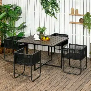 Outsunny 5-delige tuinset, luxe polyrattan, weerbestendig, comfortabele zitkussens, perfect voor buiten, zwart/grijs | Aosom.nl