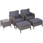 Outsunny 5-delige tuinset van polyrotan, weerbestendig, comfortabele loungeset met kussens, eenvoudig te reinigen, 210 x 70 x 65 cm, Grijs | Aosom.nl