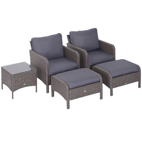 Outsunny 5-delige tuinset van polyrotan, weerbestendig, comfortabele loungeset met kussens, eenvoudig te reinigen, 210 x 70 x 65 cm, Grijs | Aosom.nl