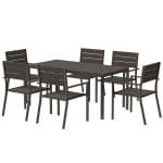 Outsunny 7-delige Tuinset voor 6 Personen - Eettafel met Stapelbare Stoelen in Donkerbruin
