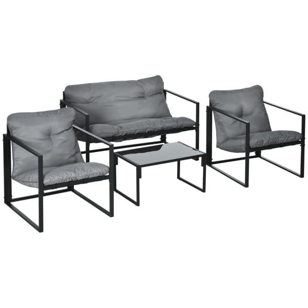 Outsunny Tuin Loungeset 4-stuurs Tuinmeubelset 114x70cm Bank Gepoedercoated Staal, Gewatteerde kussens,Weerbestendig, grijs | Aosom.nl