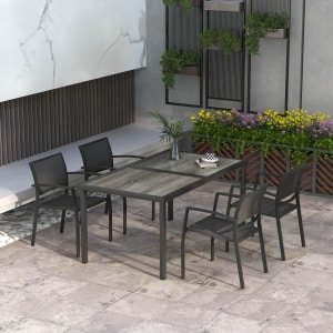Outsunny Tuinmeubelset, stijlvolle tuinset met 1 tafel en 4 stoelen, weerbestendig en onderhoudsvriendelijk, 150 x 87 x 72 cm, Grijs | Aosom.nl