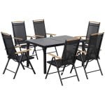 Outsunny Tuinset, opvouwbare zitgroep, 7-delige, ruimtebesparend, weerbestendig, gemakkelijk op te bergen, 1 tafel + 6 stoelen, zwart | Aosom.nl