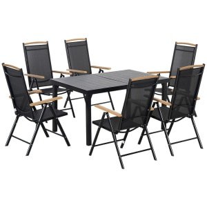 Outsunny Tuinset, opvouwbare zitgroep, 7-delige, ruimtebesparend, weerbestendig, gemakkelijk op te bergen, 1 tafel + 6 stoelen, zwart | Aosom.nl