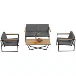 Outsunny Weerbestendige 4-Persoons Tuinset Balkonset met 2-Persoons Sofa, 2 Stoelen en Salontafel Grijs