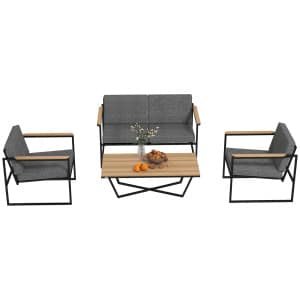 Outsunny Weerbestendige 4-Persoons Tuinset Balkonset met 2-Persoons Sofa, 2 Stoelen en Salontafel Grijs