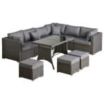 Outsunny poly-rotan zitset, 10-delige tuinset, weerbestendig, comfortabel, inclusief kussens, eenvoudig te onderhouden, zwart | Aosom.nl