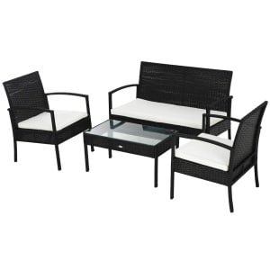 Outsunny polyrotan zitgroep, 7-delige tuinset, lounge tuinmeubelen, weerbestendig, comfortabele zwarte kussens, | Aosom.nl