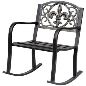 Outsunny schommelstoel, antieke tuinmeubel, duurzaam metaal, weerbestendig, elegante uitstraling, comfortabel, brons | Aosom.nl